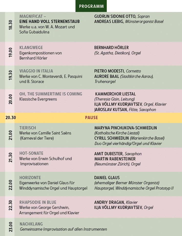 Programm 7. Liestaler Orgelnacht - 24. Mai 2024